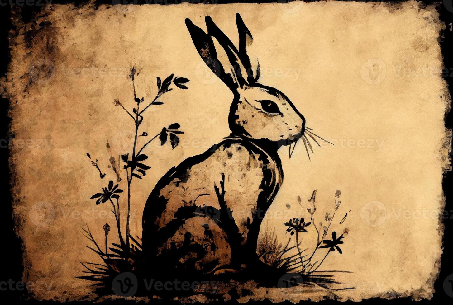 Rabbit in Chinese ink drawing style. photo