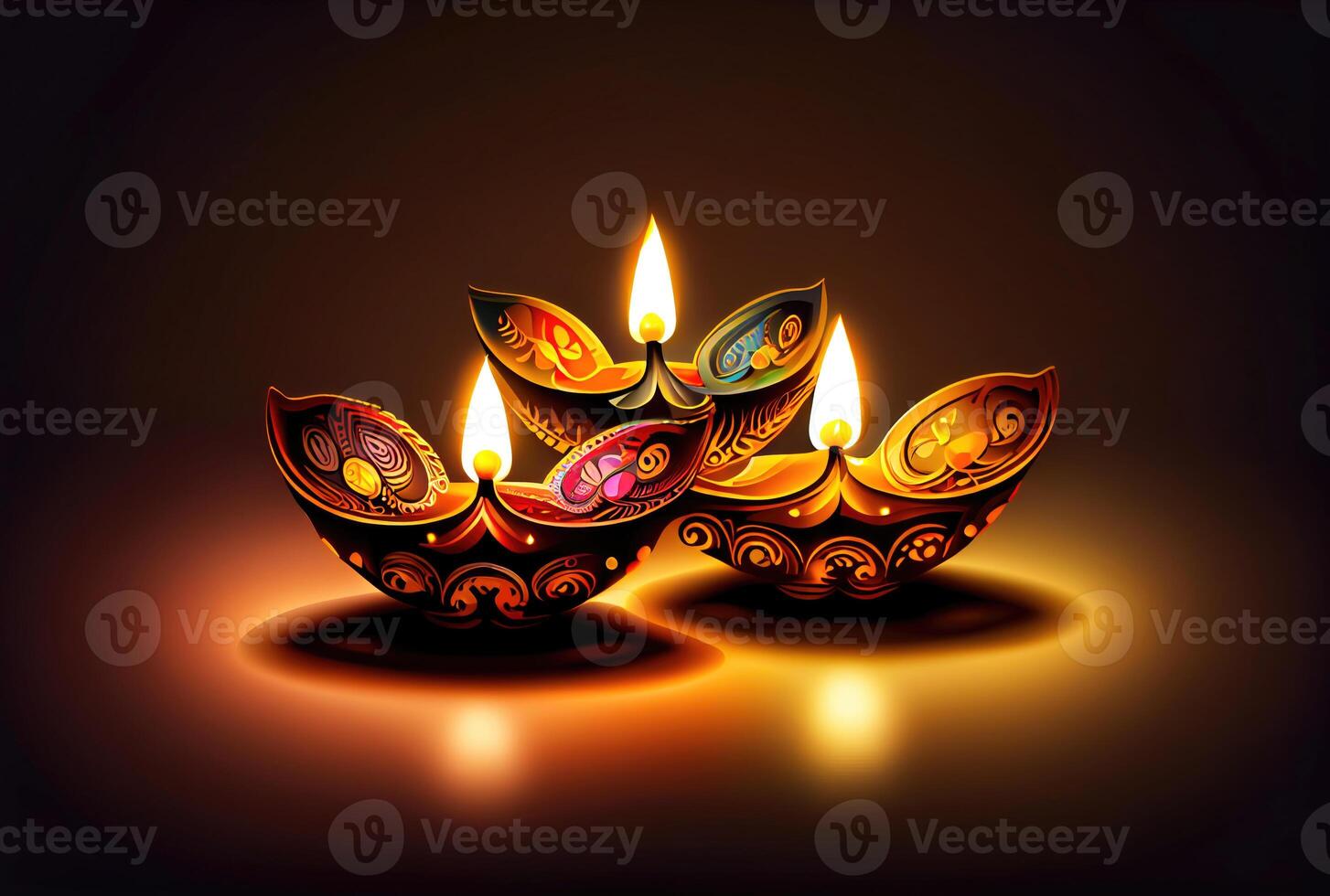 Diwali the festival of lights colorful lanterns with candlelight in the dark background. Holiday and culture concept. photo