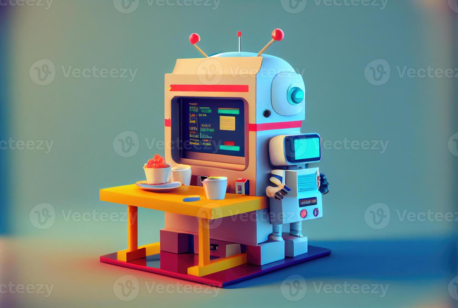 Robot food vending machine kiosk and restaurant shop on modern