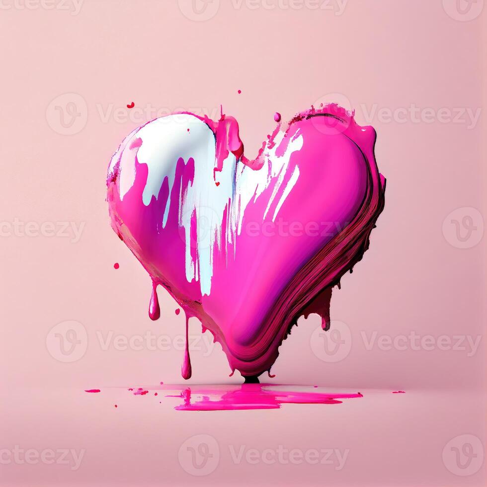 Pink heart shape on pastel and minimal pink background. Valentines day and romance concept. Digital art illustration theme. photo