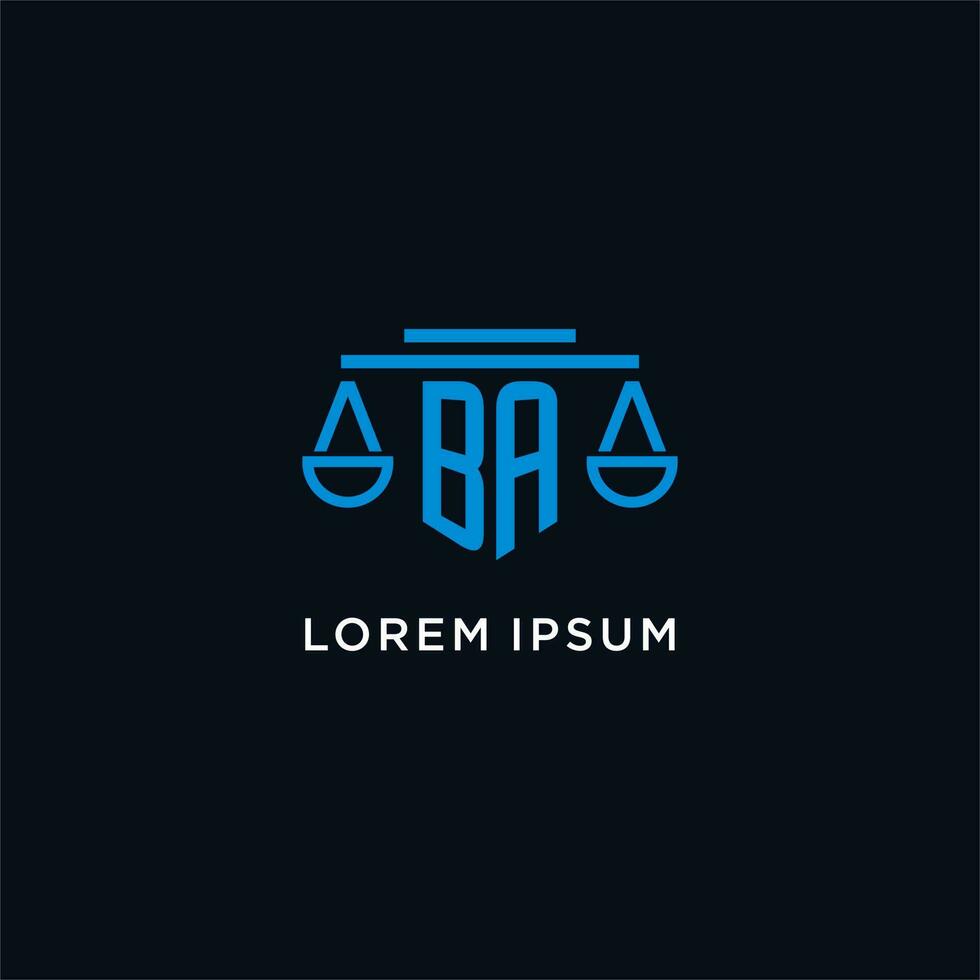 BA monogram initial logo with scales of justice icon design inspiration vector