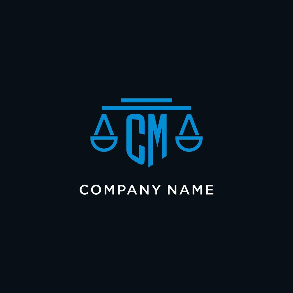 CM monogram initial logo with scales of justice icon design inspiration vector