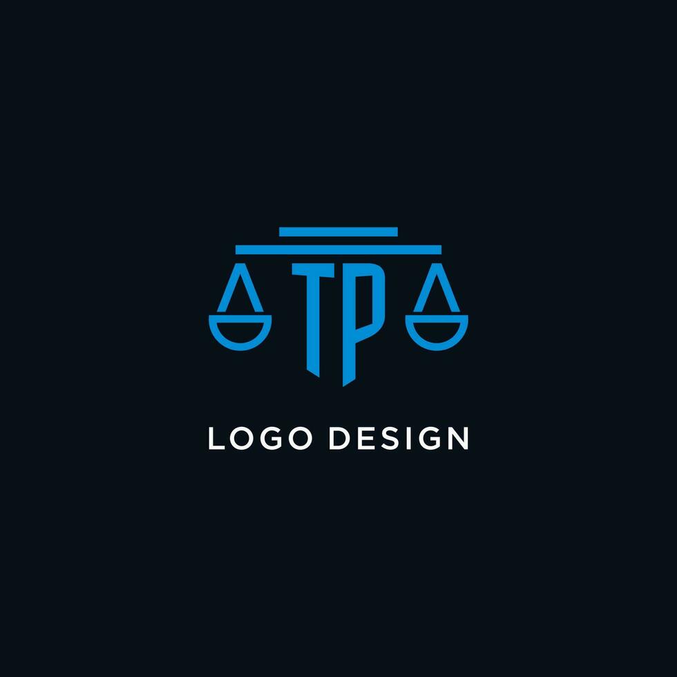 TP monogram initial logo with scales of justice icon design inspiration vector