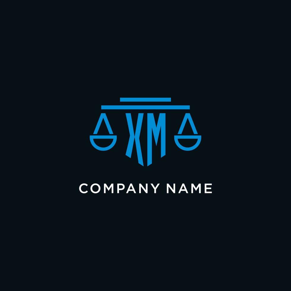 XM monogram initial logo with scales of justice icon design inspiration vector