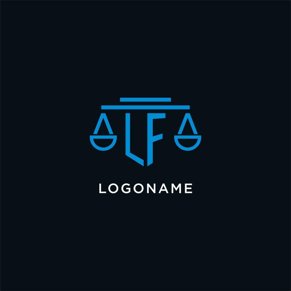 LF monogram initial logo with scales of justice icon design inspiration vector