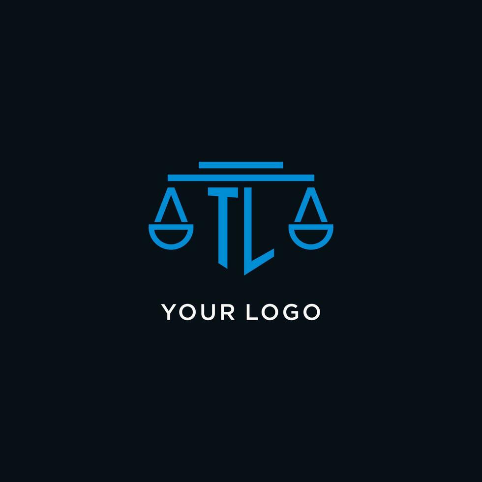 TL monogram initial logo with scales of justice icon design inspiration vector