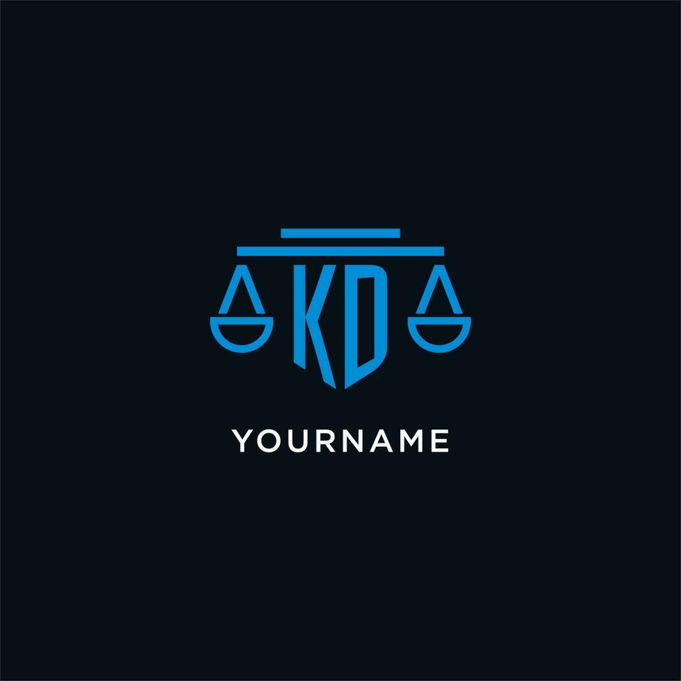 KD monogram initial logo with scales of justice icon design inspiration vector