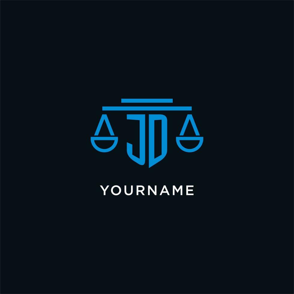 JD monogram initial logo with scales of justice icon design inspiration vector