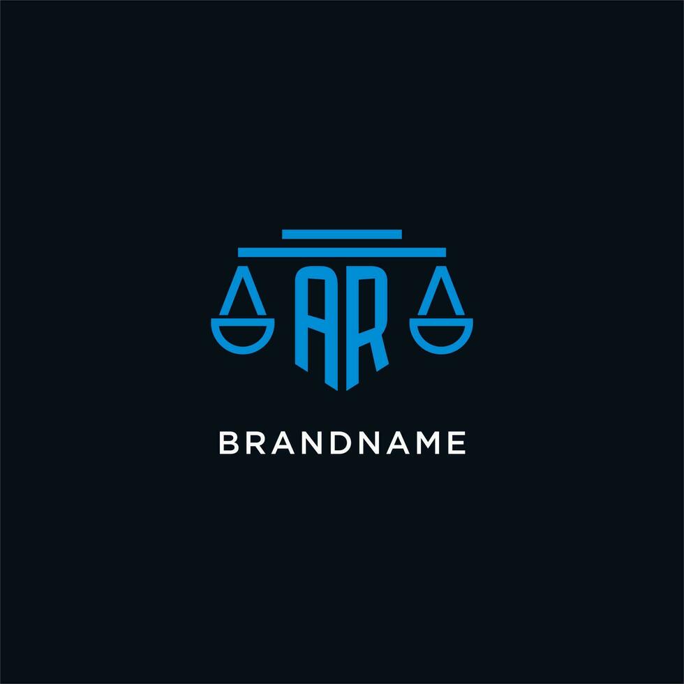 AR monogram initial logo with scales of justice icon design inspiration vector