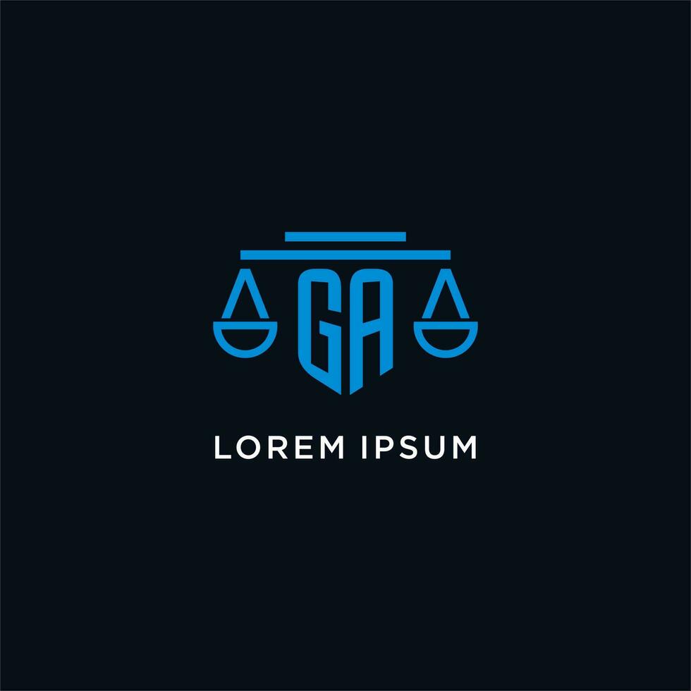 GA monogram initial logo with scales of justice icon design inspiration vector