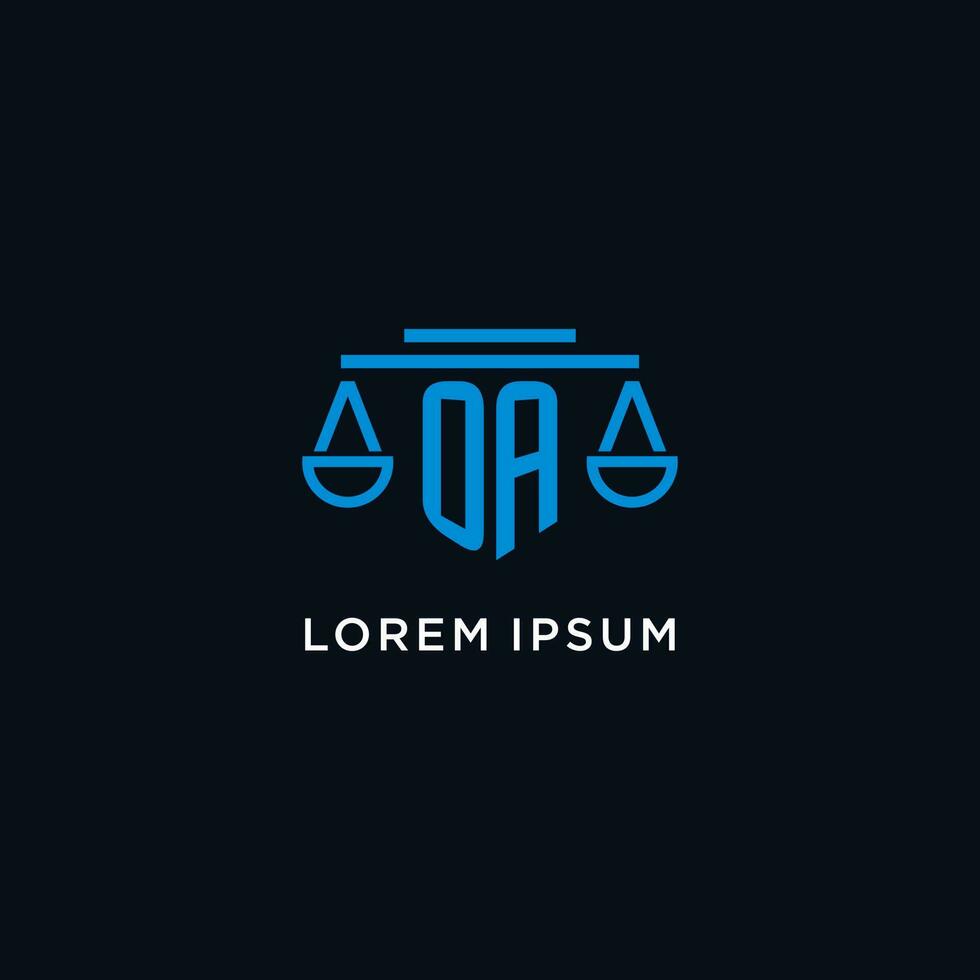 OA monogram initial logo with scales of justice icon design inspiration vector