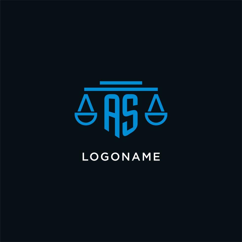 AS monogram initial logo with scales of justice icon design inspiration vector