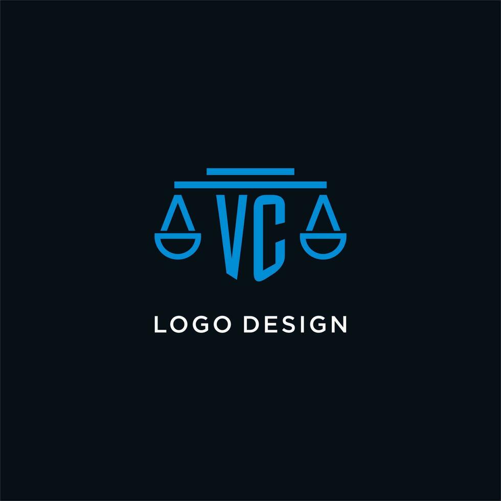 vc monograma inicial logo con escamas de justicia icono diseño inspiración vector