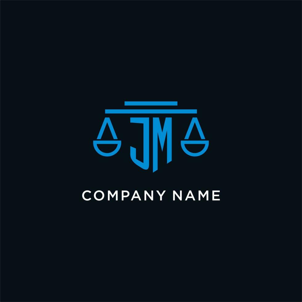 JM monogram initial logo with scales of justice icon design inspiration vector