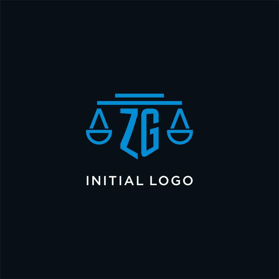 ZG monogram initial logo with scales of justice icon design inspiration vector