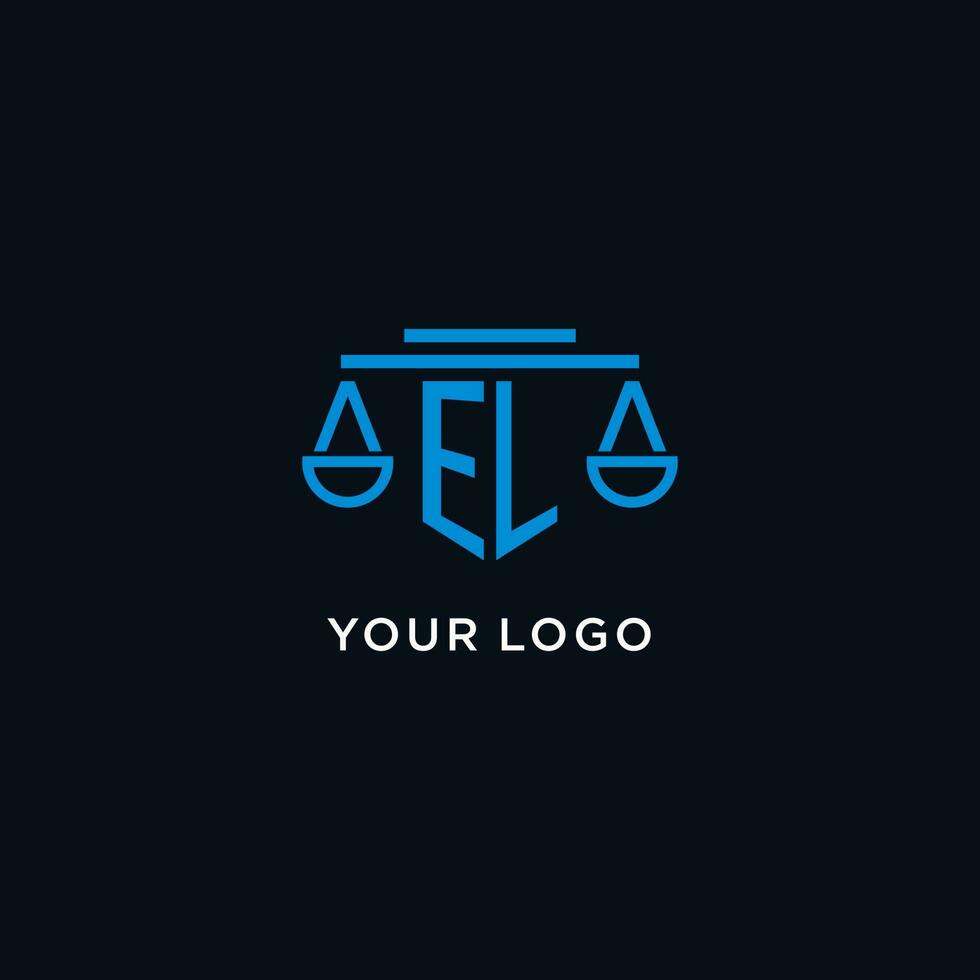 EL monogram initial logo with scales of justice icon design inspiration vector