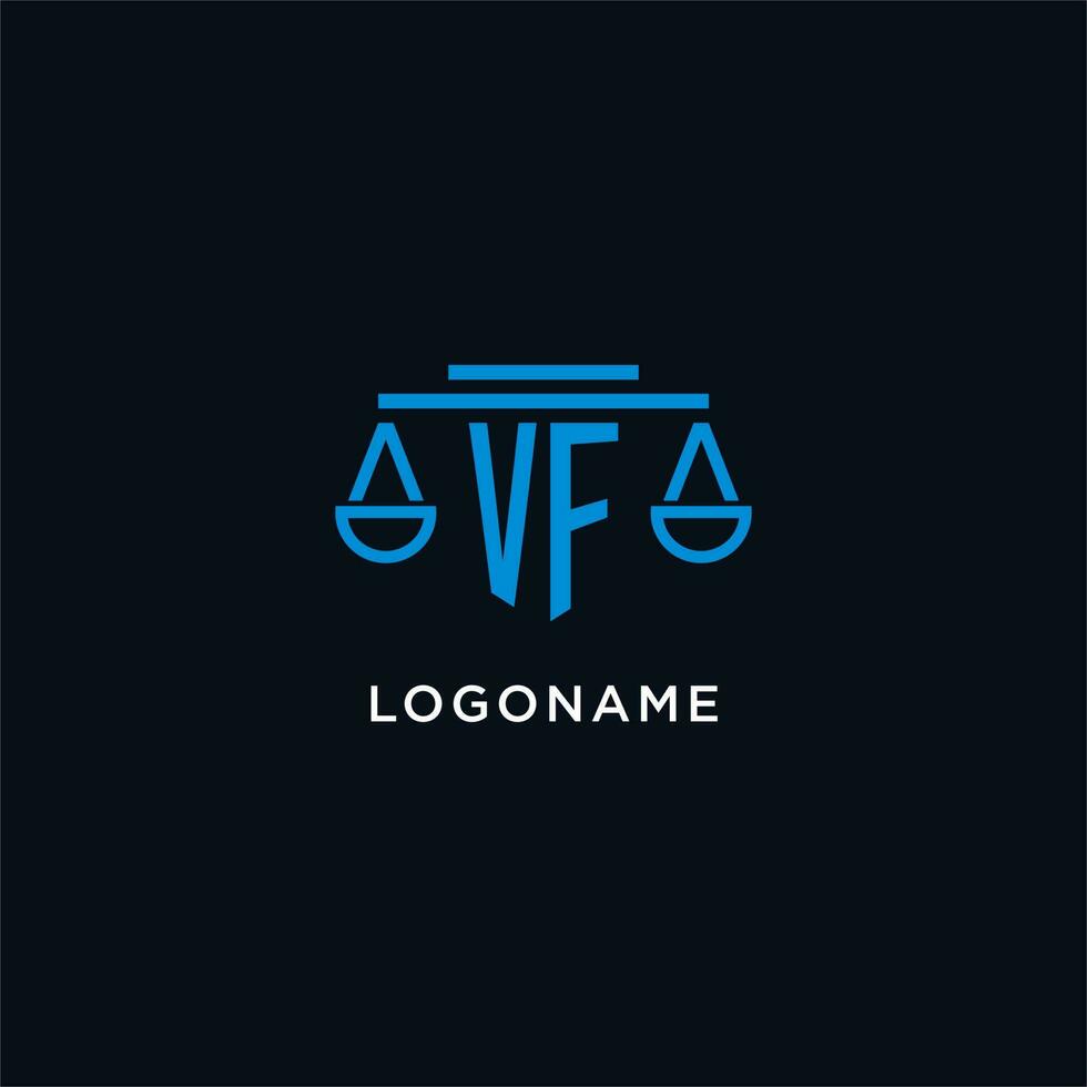 VF monogram initial logo with scales of justice icon design inspiration vector