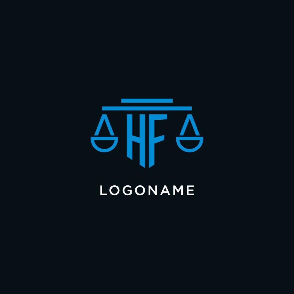 HF monogram initial logo with scales of justice icon design inspiration vector