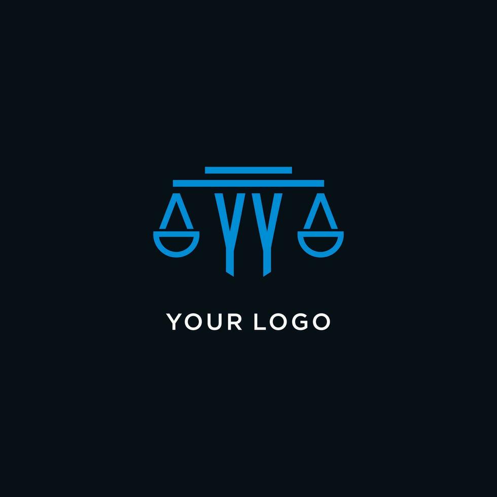 YY monogram initial logo with scales of justice icon design inspiration vector