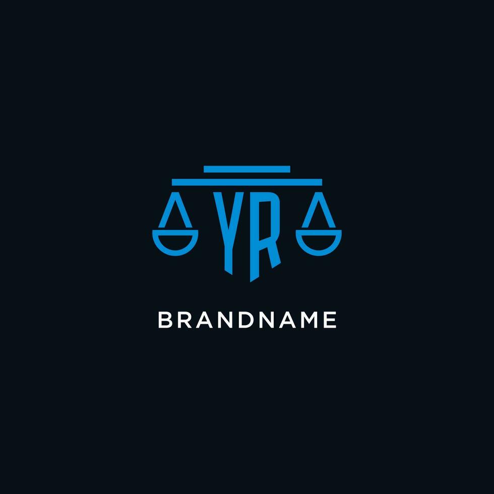 YR monogram initial logo with scales of justice icon design inspiration vector