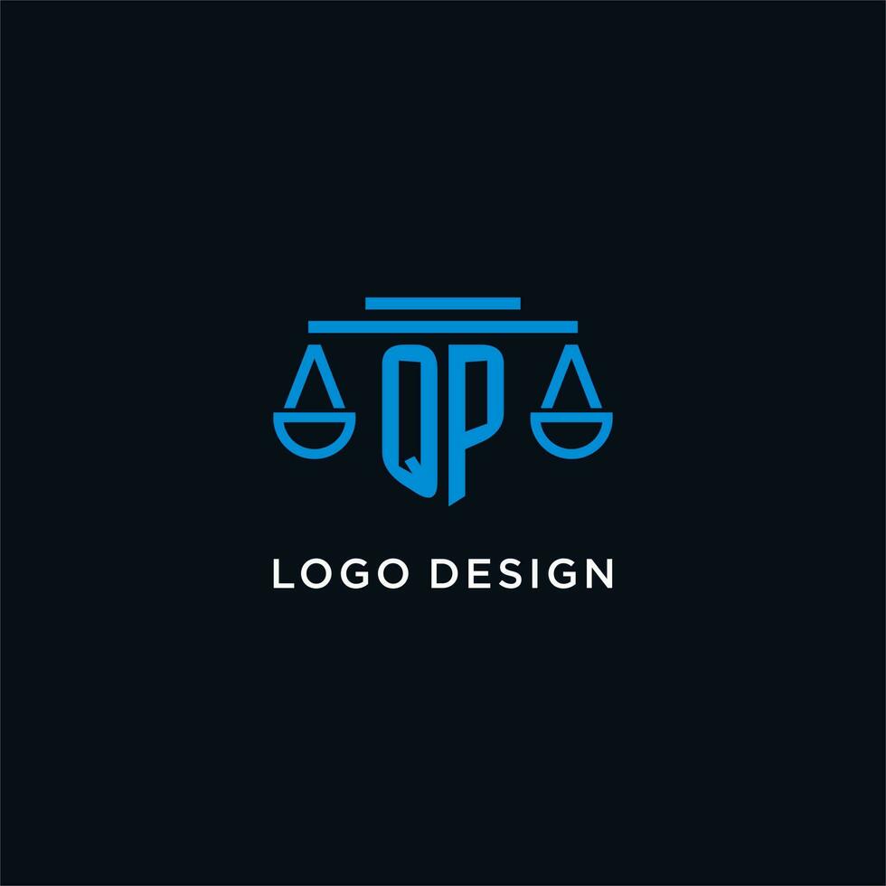QP monogram initial logo with scales of justice icon design inspiration vector