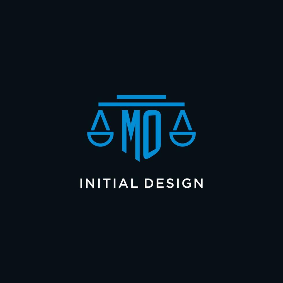 MO monogram initial logo with scales of justice icon design inspiration vector