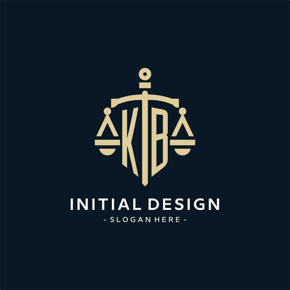 KB initial logo with scale of justice and shield icon vector