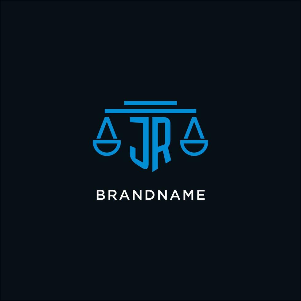JR monogram initial logo with scales of justice icon design inspiration vector