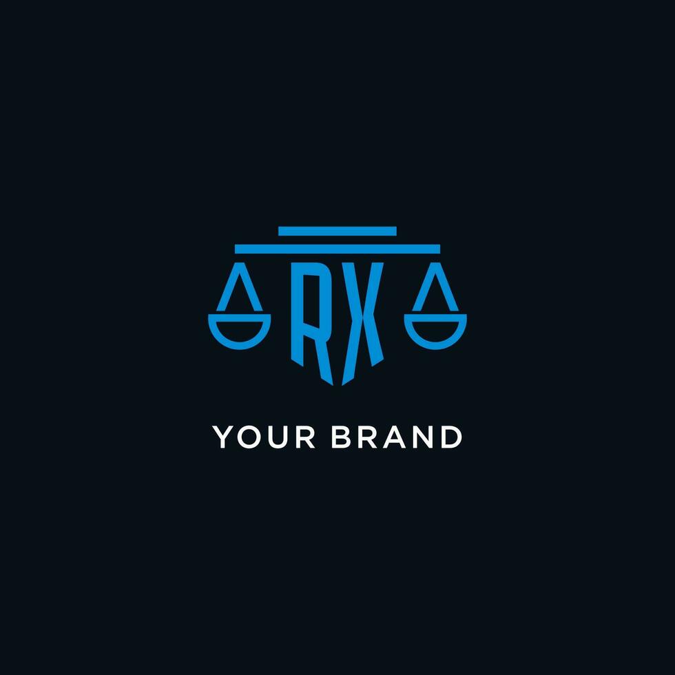 RX monogram initial logo with scales of justice icon design inspiration vector