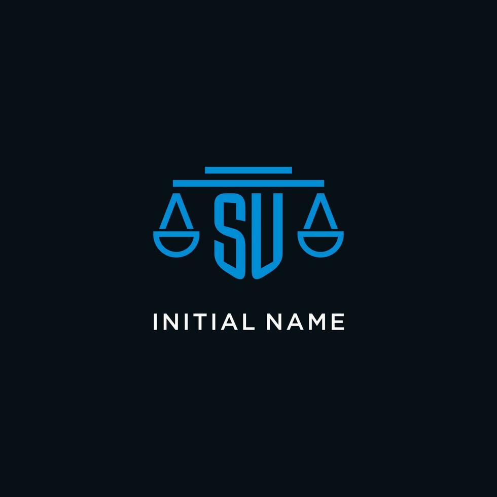 SU monogram initial logo with scales of justice icon design inspiration vector