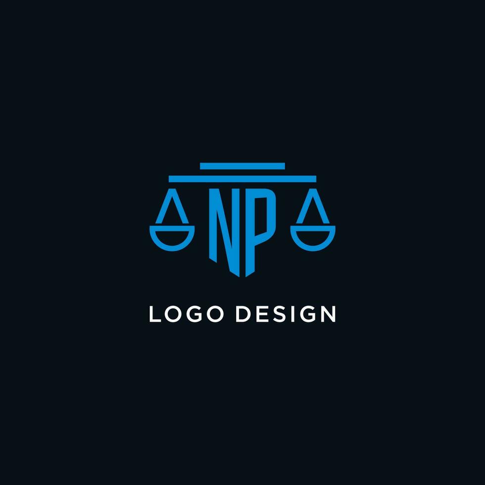 NP monogram initial logo with scales of justice icon design inspiration vector