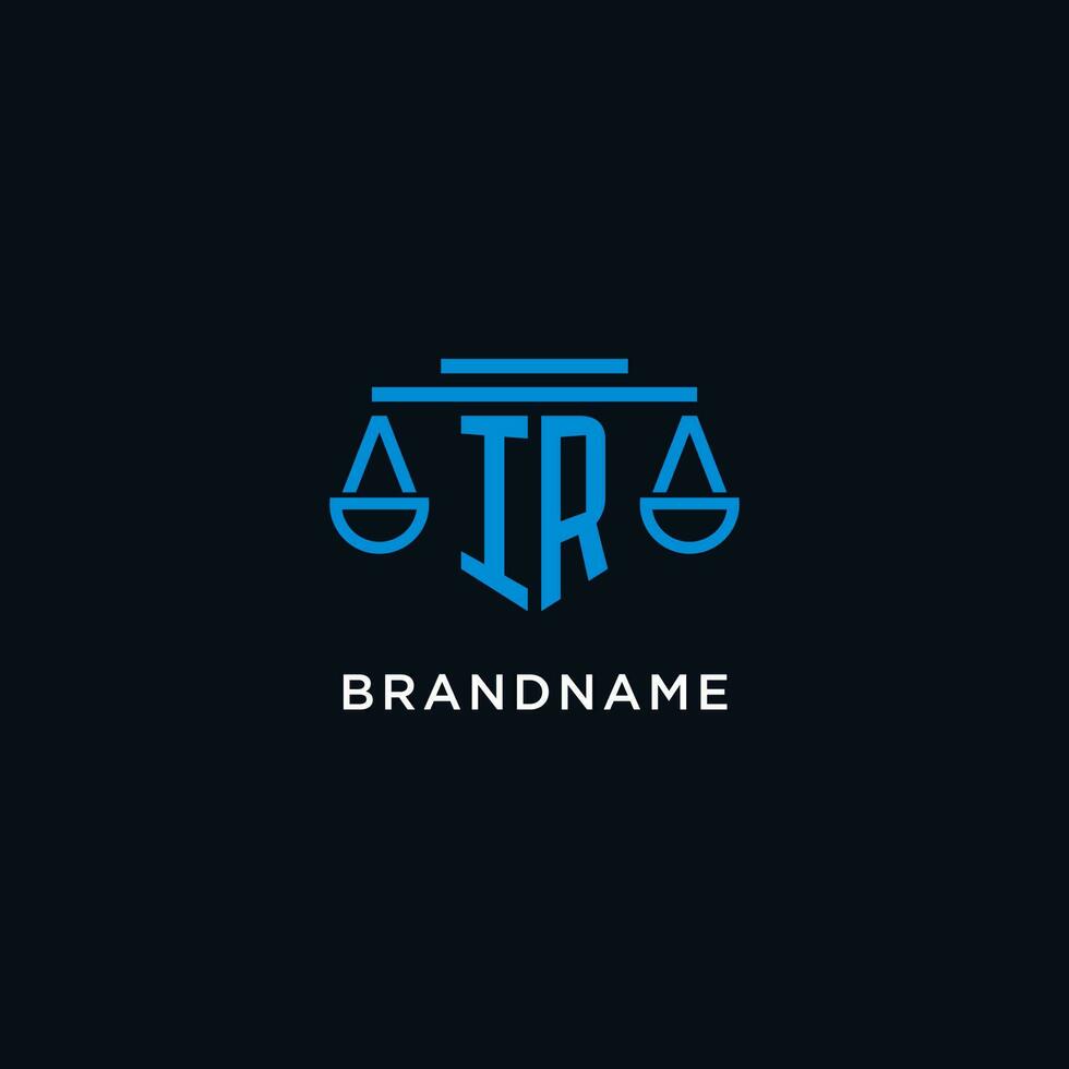 IR monogram initial logo with scales of justice icon design inspiration vector