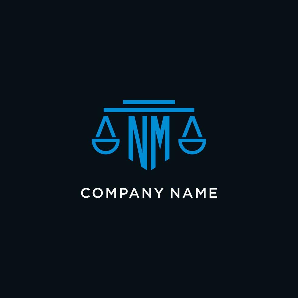 NM monogram initial logo with scales of justice icon design inspiration vector
