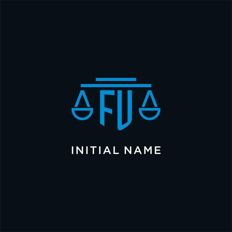 FU monogram initial logo with scales of justice icon design inspiration vector