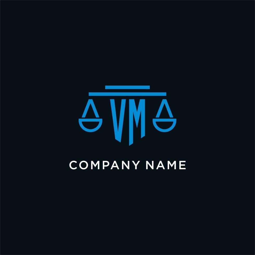 VM monogram initial logo with scales of justice icon design inspiration vector