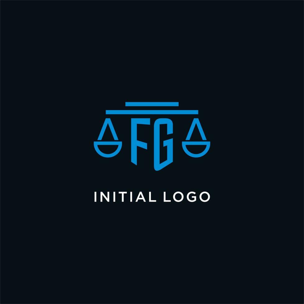 FG monogram initial logo with scales of justice icon design inspiration vector