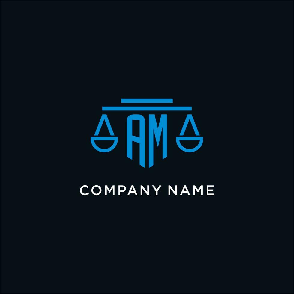 AM monogram initial logo with scales of justice icon design inspiration vector