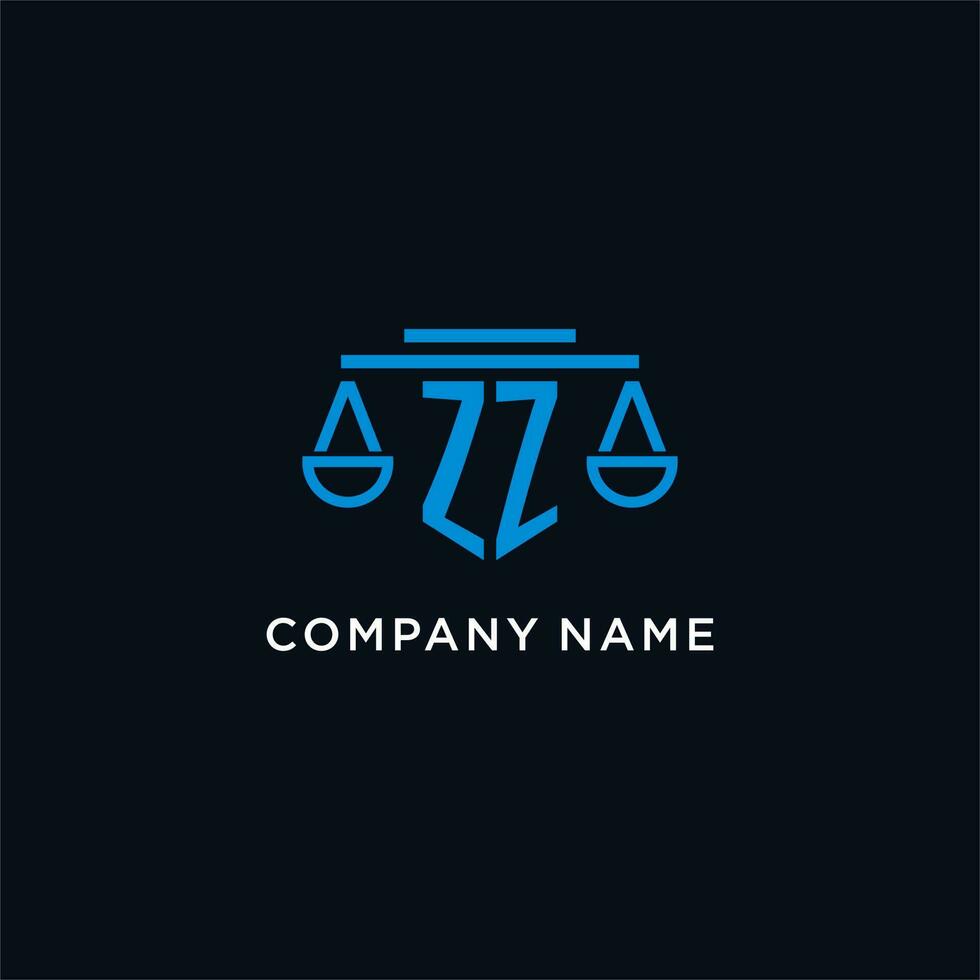 ZZ monogram initial logo with scales of justice icon design inspiration vector