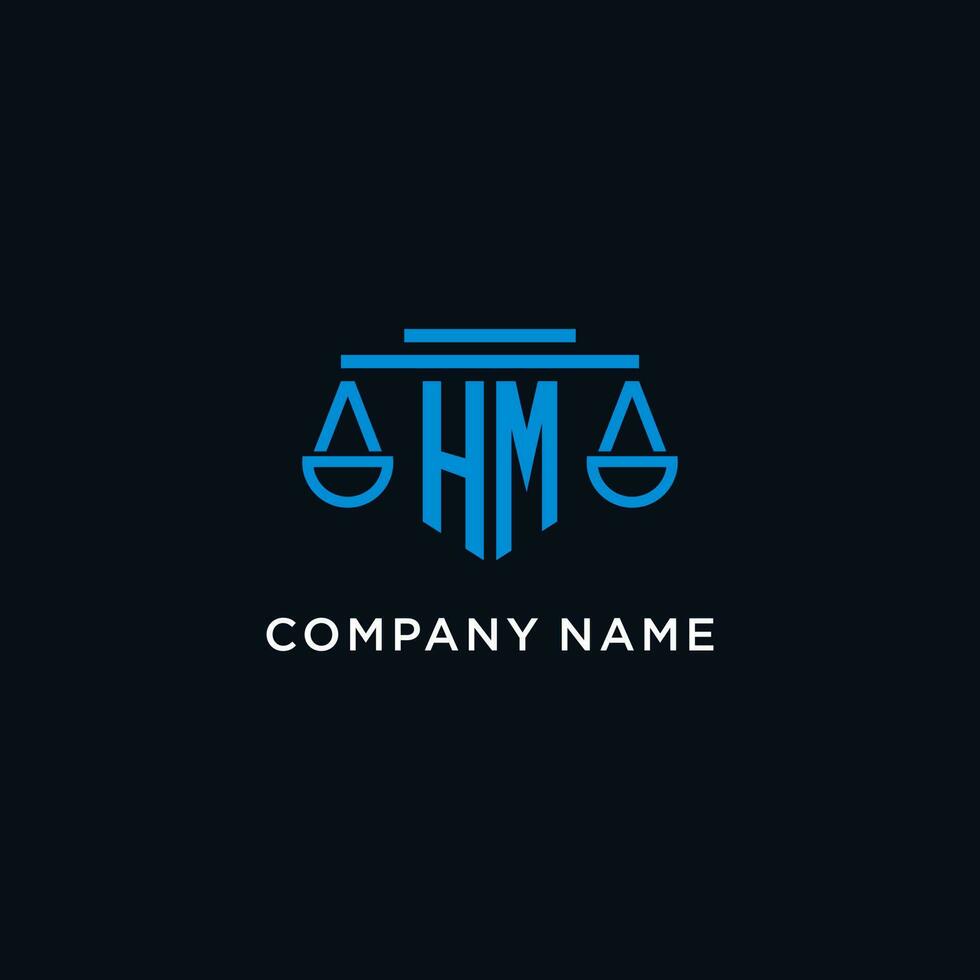 HM monogram initial logo with scales of justice icon design inspiration vector