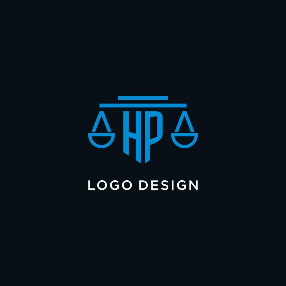 HP monogram initial logo with scales of justice icon design inspiration vector