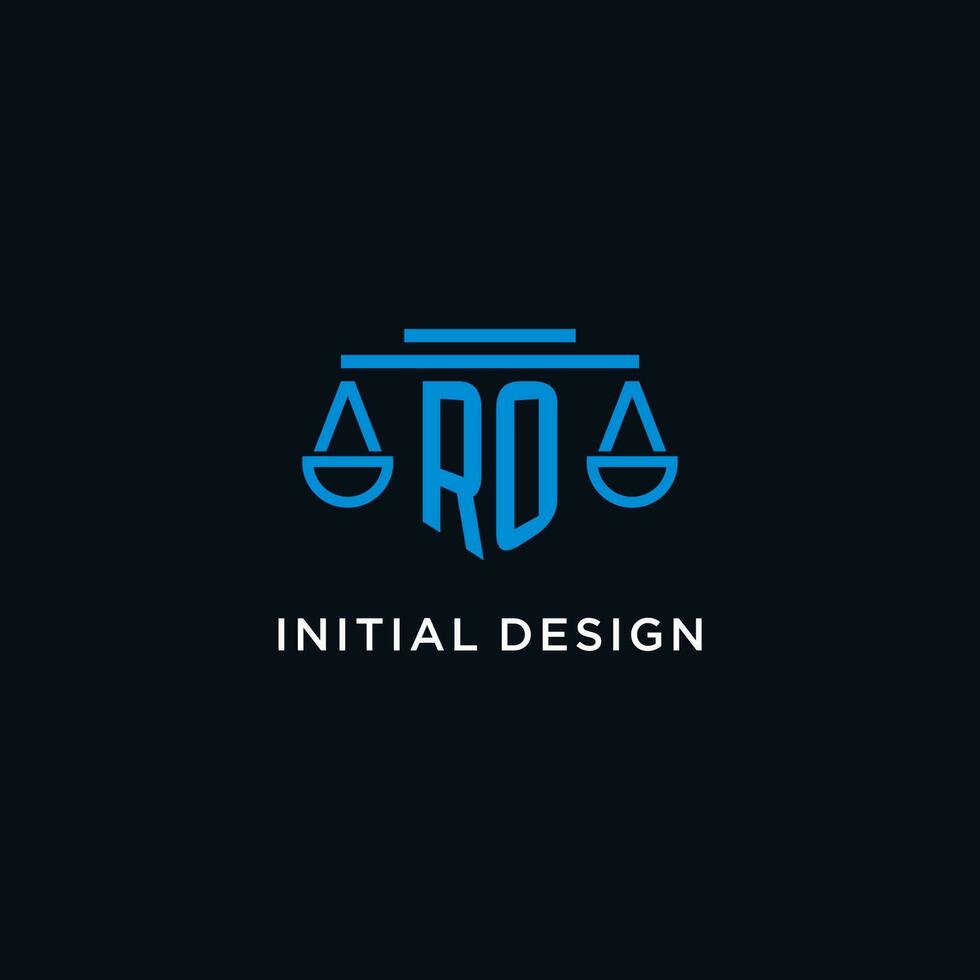 RO monogram initial logo with scales of justice icon design inspiration vector