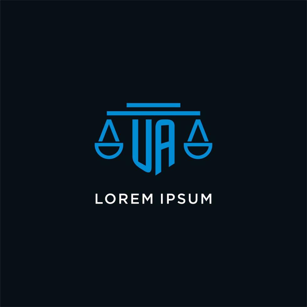 UA monogram initial logo with scales of justice icon design inspiration vector