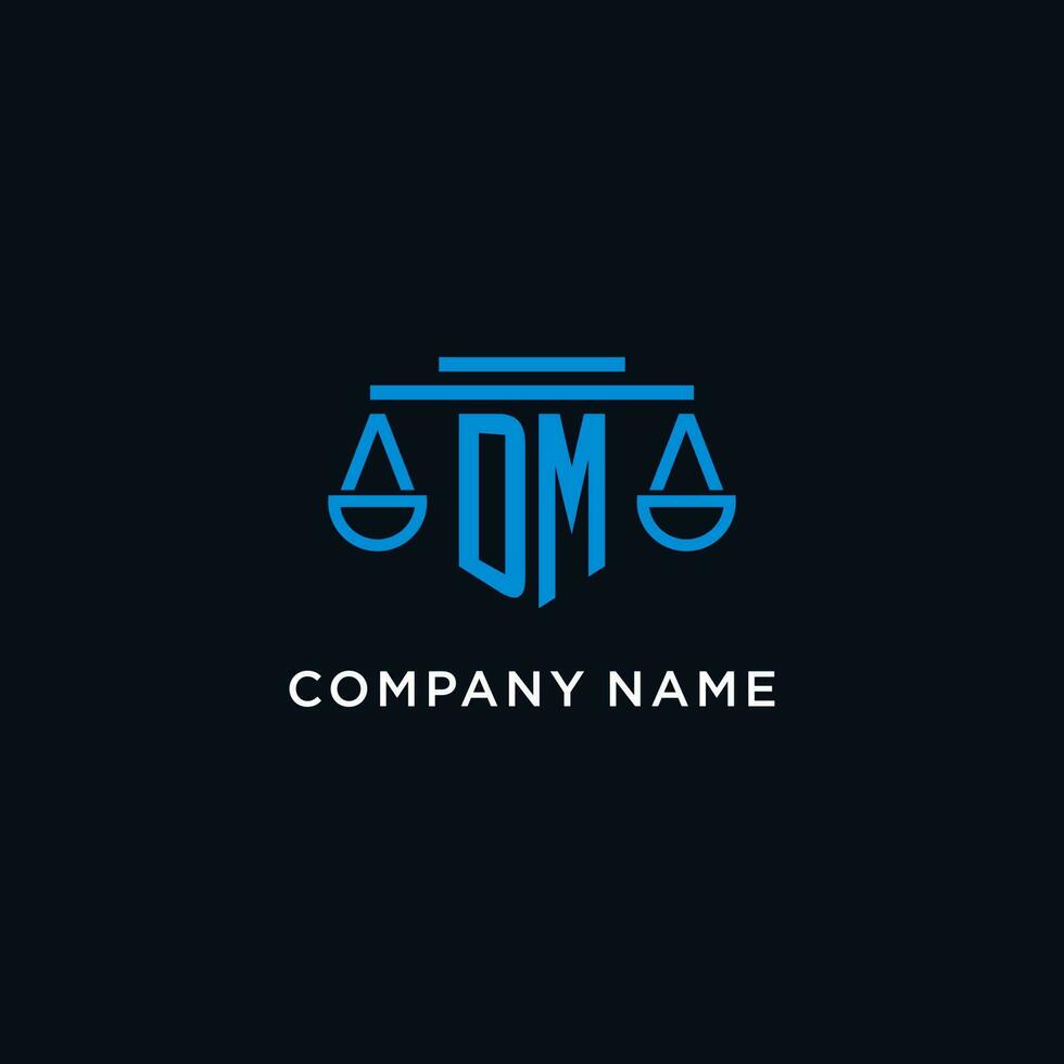 DM monogram initial logo with scales of justice icon design inspiration vector