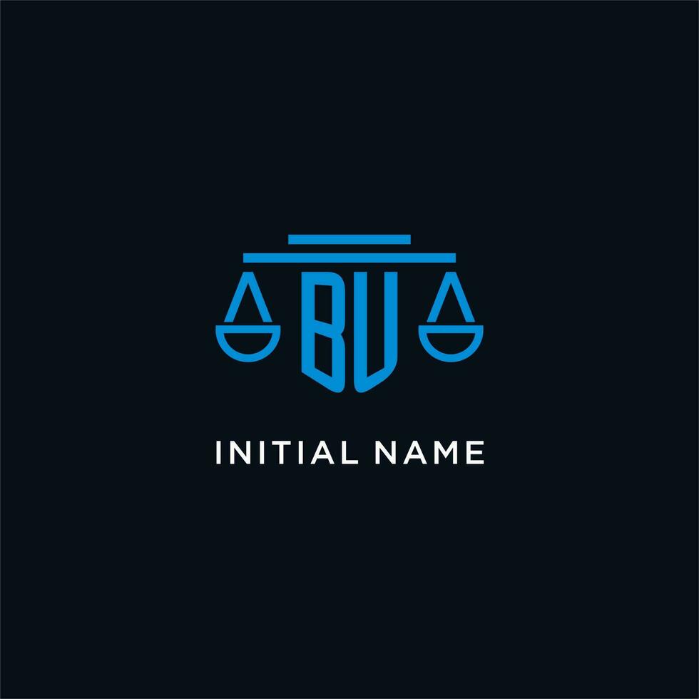 BU monogram initial logo with scales of justice icon design inspiration vector