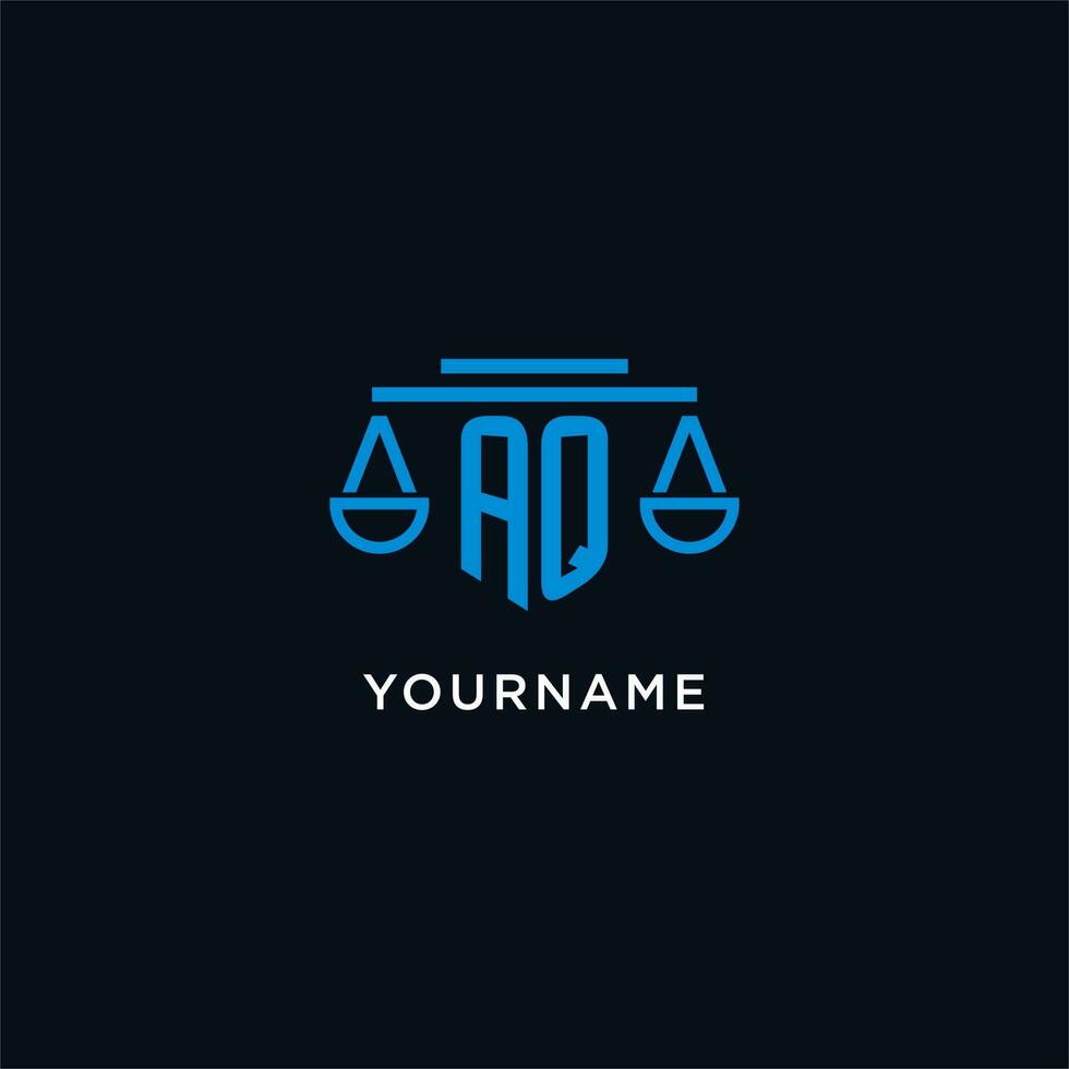 AQ monogram initial logo with scales of justice icon design inspiration vector