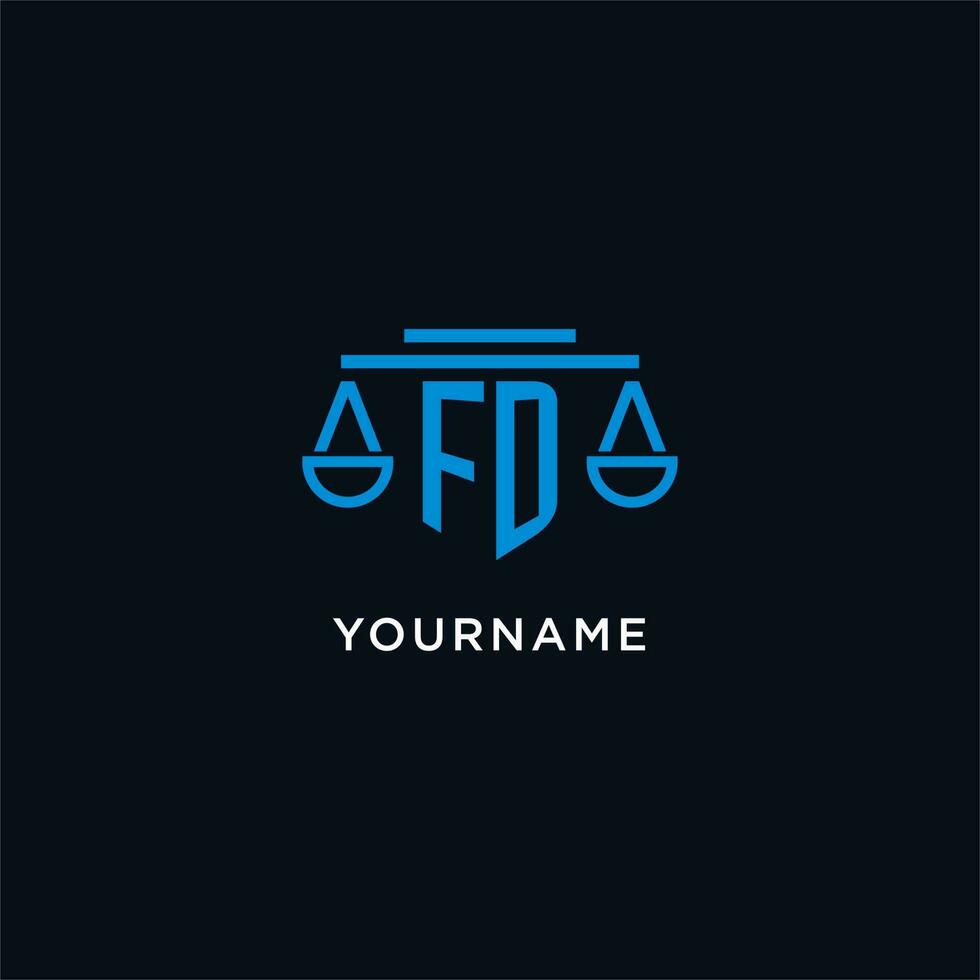 FD monogram initial logo with scales of justice icon design inspiration vector