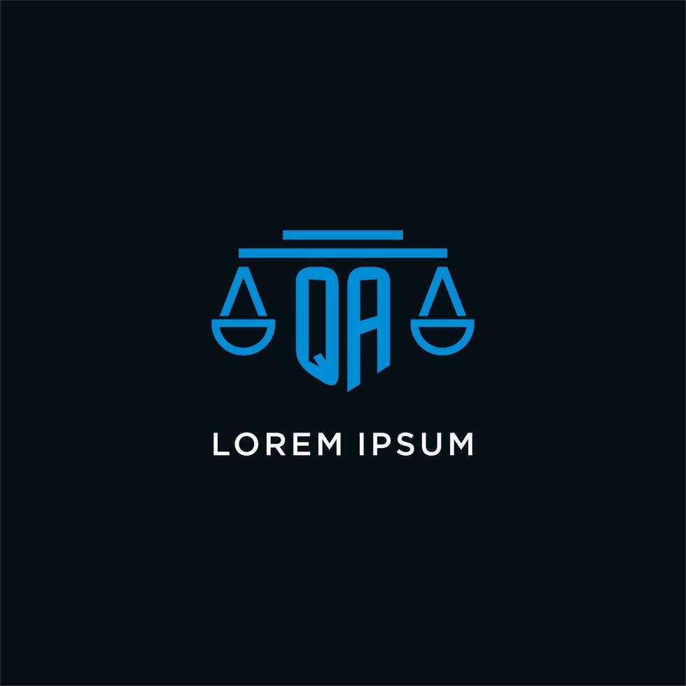 QA monogram initial logo with scales of justice icon design inspiration vector