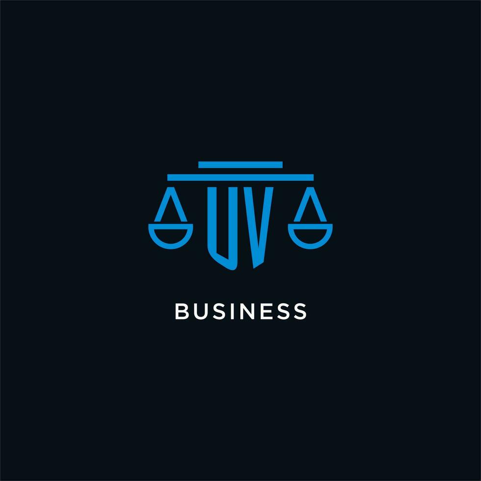 UV monogram initial logo with scales of justice icon design inspiration vector