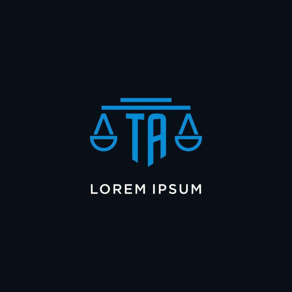 TA monogram initial logo with scales of justice icon design inspiration vector