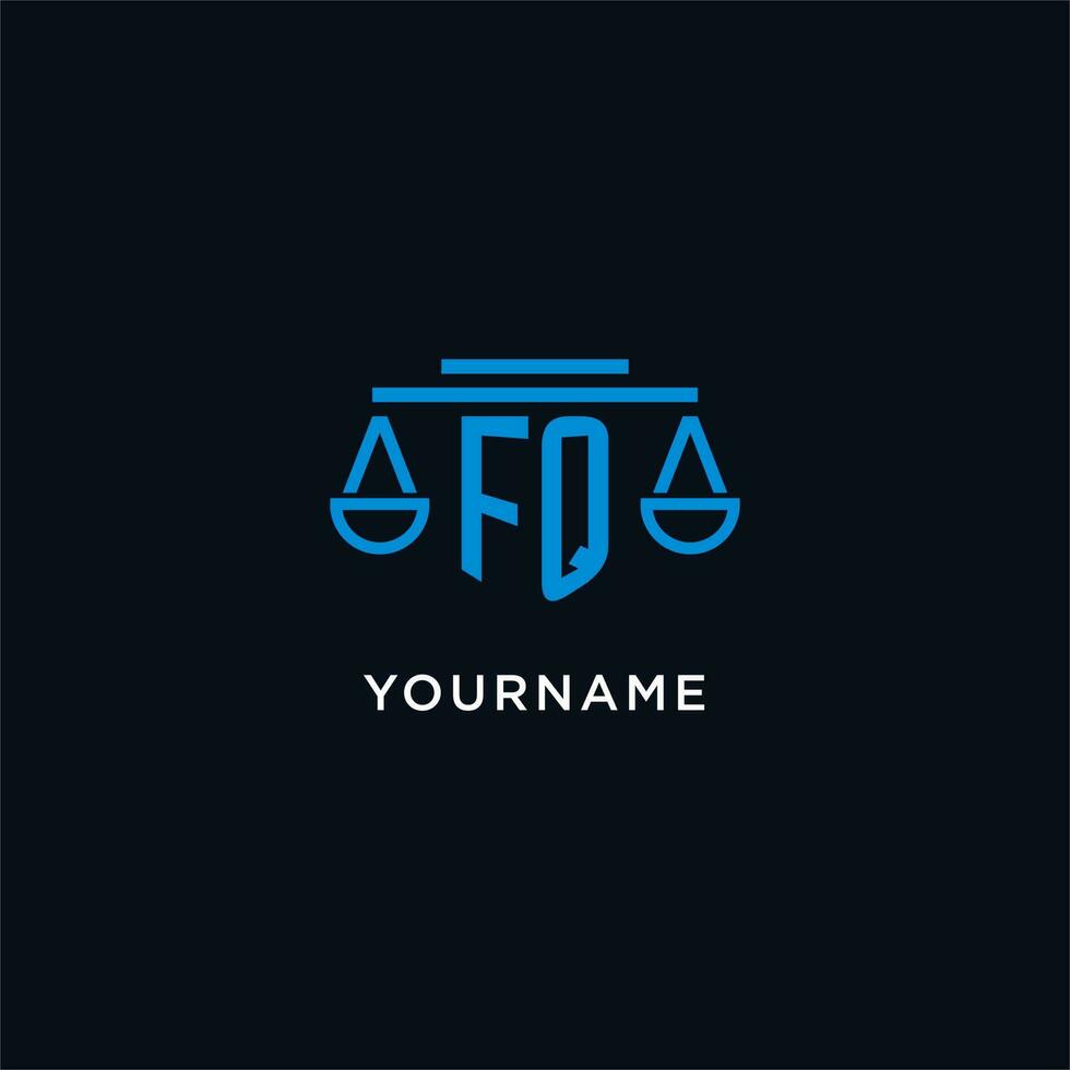 FQ monogram initial logo with scales of justice icon design inspiration vector